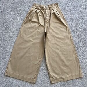 DÔEN Pleated Ultra Wide Leg Chino Pants Womens 6 Beige Cropped Twill High Rise